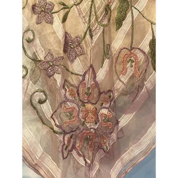 Handkerchief skirt pink floral embroidered beaded Y2K 2000s asymmetric hem XS - Picture 2 of 6